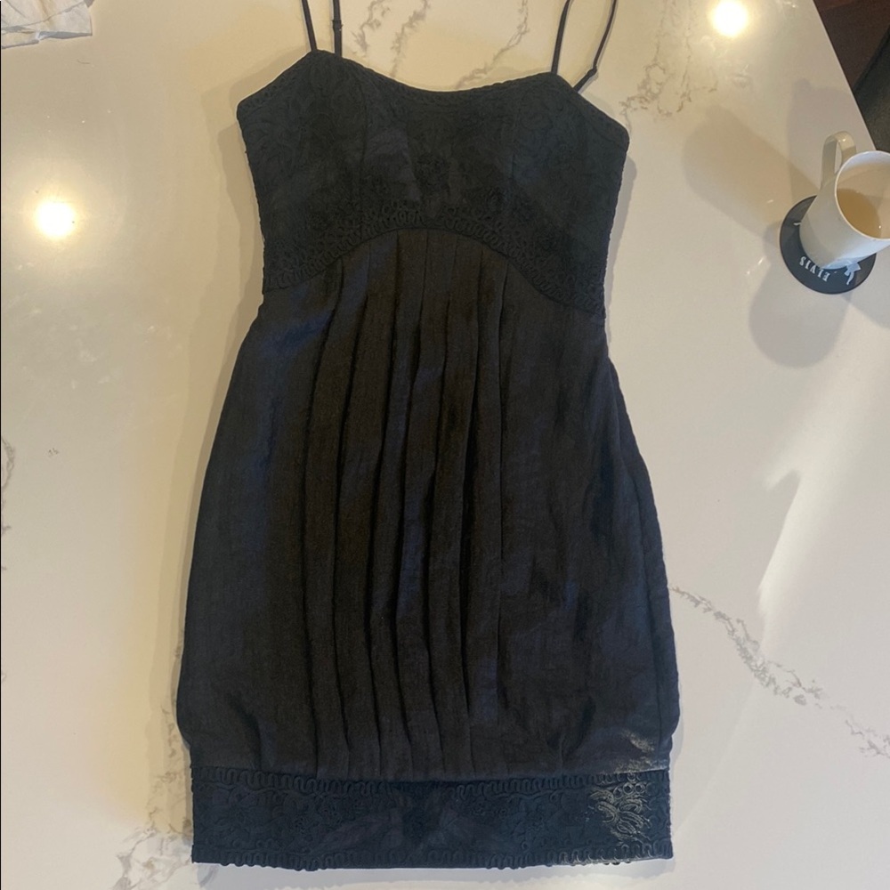 Sue Wong Black Sheath Spaghetti Strap Mini Dress